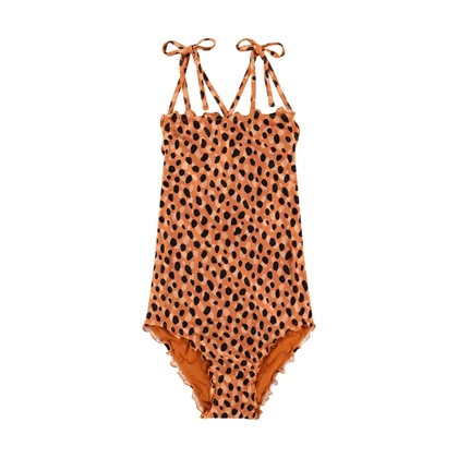 Beachlife Leopard Spots badpak meisjes bruin dessin