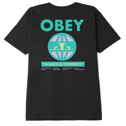 Obey Global Eyes casual t-shirt heren zwart