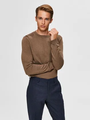 Selected Pima casual sweater heren middenbruin