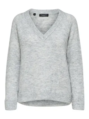 Selected SLFLULU LS KNIT V-NECK B NOOS casaul sweater dames midden grijs