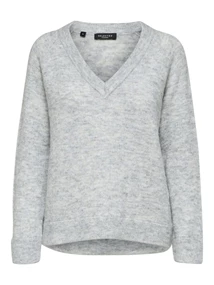Selected SLFLULU LS KNIT V-NECK B NOOS dames casaul sweater midden grijs