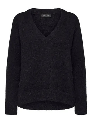 Selected SLFLULU LS KNIT V-NECK B NOOS sweater dames zwart