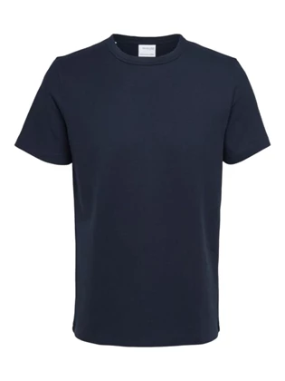 Selected Slhjoseph Pique SS casual t-shirt heren donkerblauw
