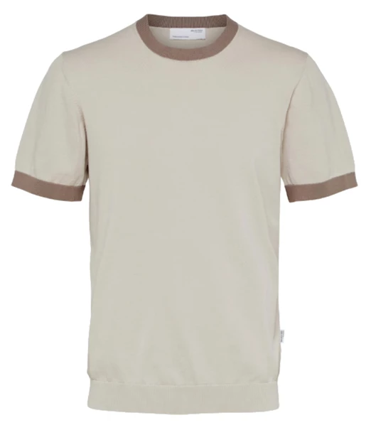 Selected Slhmattis SS casual t-shirt heren beige