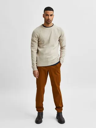 Selected SLHNEWCOBAN LAMBS WOOL CREW NECK W casual sweater heren cognac