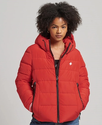 Super Dry Hooded Spirit Sports Puffer casual winterjas dames rood