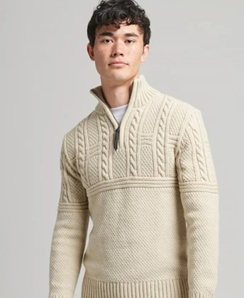 Super Dry Jacob Henley casual sweater heren ecru