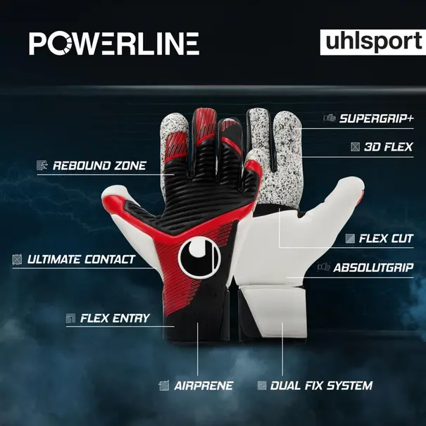 Uhlsport Powerline Supergrip+ Flex HN keepershandschoenen zwart dessin