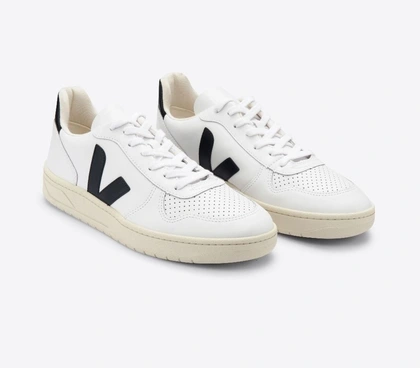 Veja V-10 Leather Extra White Black sneakers heren wit