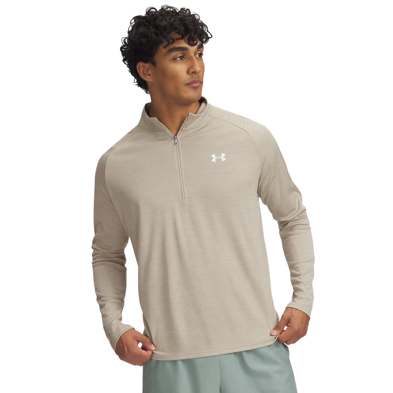 Under Armour Tech Textured 1/2 Zip Sportsweater heren Creme