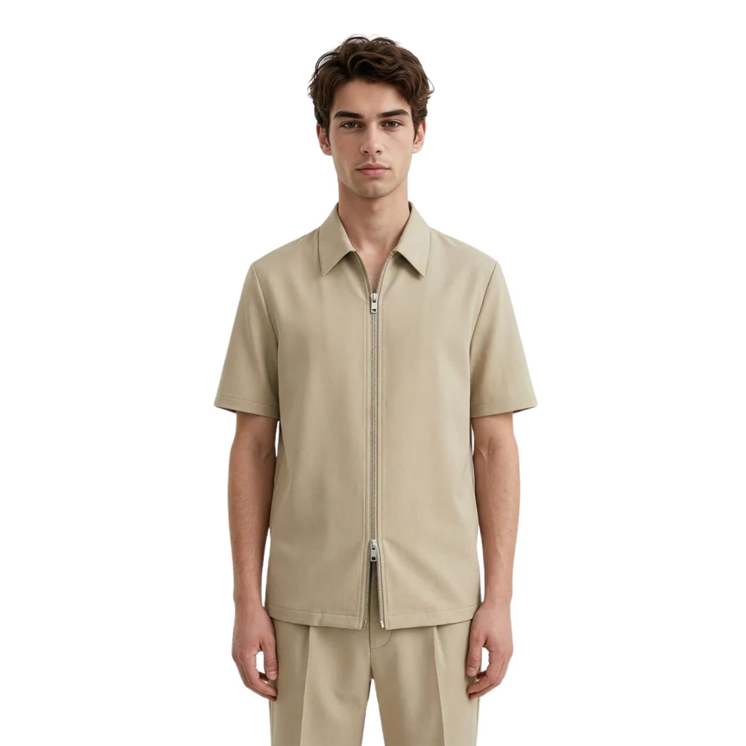 Ciszere Vander zip Casual T-shirt Heren Beige